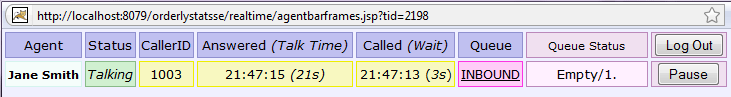 agentBar1 Jane's Agent Toolbar showing an answered INBOUND call.